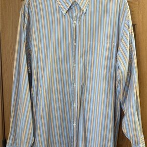 J. Crew Striped Mustard & Blue Long Sleeve Button Up Men’s Shirt-SIZE L